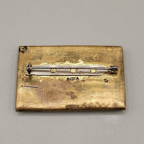 Turquoise Chips Brass Setting Brooch Safety Clasp Pin Made in India - Picture 3 of 4